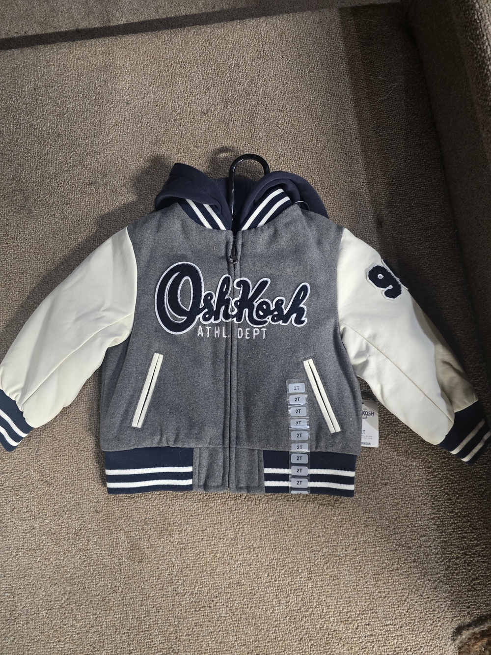 OshKosh Grey & Cream Hooded Varsity Jacket